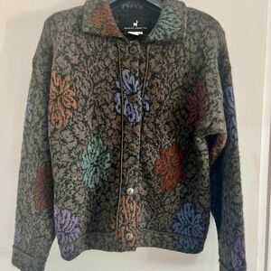 Peruvian Connection - Floral Button-down Alpaca Sweater (S)